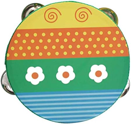 AIWTV Percussion 15cm Cartoon Wooden Handheld Tambourine Hand Drum Bell Musical Percussion Instrument for Parties Kids Games (Flower)