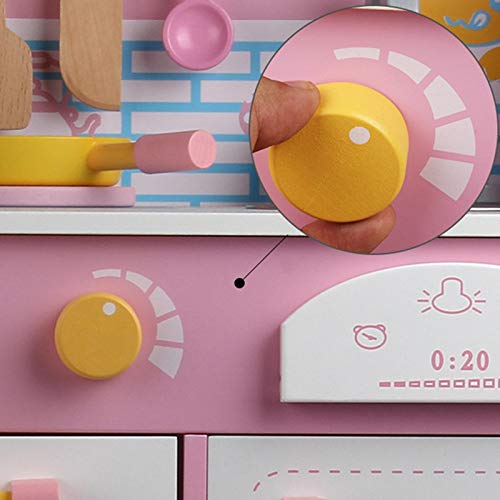 Klassische schicke Spielküche, niedliches rosa Holzküchen-Spielset, das Spielzeug mit Zubehör vorgibt, Kinderspielhaus… – Bild 5