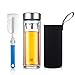 ONEISALL Double Walled Glass Water Bottle with Tea Infuser - Glass Tea and Coffee Travel Mug with Sleeve Carrier (400ml/13.5 oz)