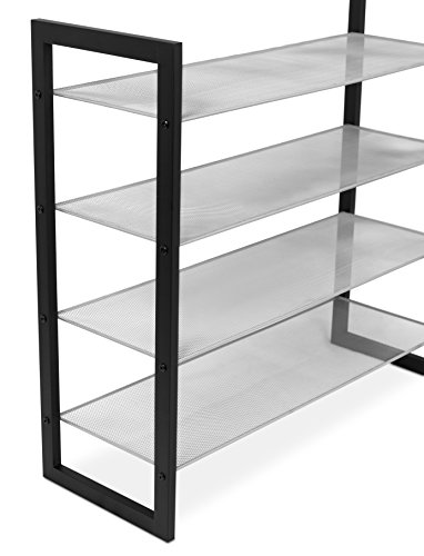 Internet's Best Mesh Shoe Rack | 4-Tier | Free Standing Metal Wood Shoe Organizer | Closet and Entryway | Fits 16 Pairs of Shoes | Black & Silver - Thumbnail 2