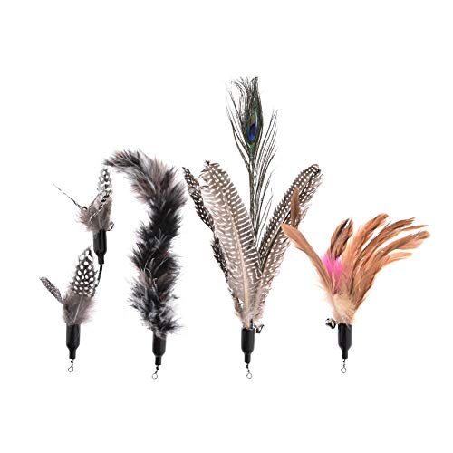 Feather Teaser Cat Toy, 1PCS Retractable Cat Wand Toys and 5PCS Replacement Teaser with Bell Refills, Interactive Catcher Teaser and Funny Exercise for Kitten or Cats.