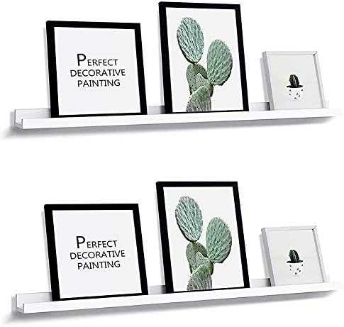 RANK Modern Photo Ledge Floating Shelves Wall Mounted Picture Frames Display Floating Shelf (White, 2 x 48 Inch)