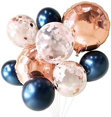 Opmnla 2 Styles Rose Gold Balloons ( Balloon Bouquet Bundle ) - Fall / Autumn Wedding Decor (Navy Blush and Rose Gold)