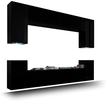 Homedirectltd Future 1 Wohnwand Anbauwand Schrankwand Mobel Wand Tv Stander Wohnzimmer Hochglanz Schwarz Weiss Beleuchtung Led Rgb Front Hochglanz Schwarz Korpus Matt Schwarz Led Blau Amazon De Kuche Haushalt