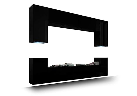 Homedirectltd Future 1 Wohnwand Anbauwand Schrankwand Mobel Wand Tv Stander Wohnzimmer Hochglanz Schwarz Weiss Beleuchtung Led Rgb Front Hochglanz Schwarz Korpus Matt Schwarz Rgb Amazon De Kuche Haushalt