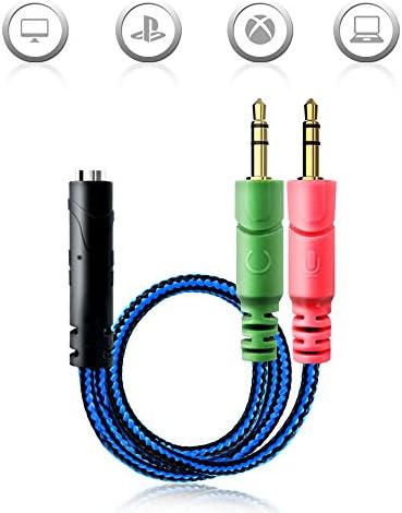 Mic Audio Y Splitter - 3.5mm Jack Splitter for PC Gaming, Mic Audio Splitter Female to 2 Male, Excellent Conductivity, 4 Pin Y Splitter for PS4, PC, Laptops, Macbook and Ultrabooks - Blue