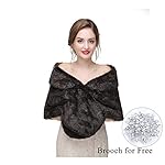 CanB Women’s Faux Fur Shawl - 1920s Style Bridal Wedding Wrap, Mink Look Stole For Evening Dresses