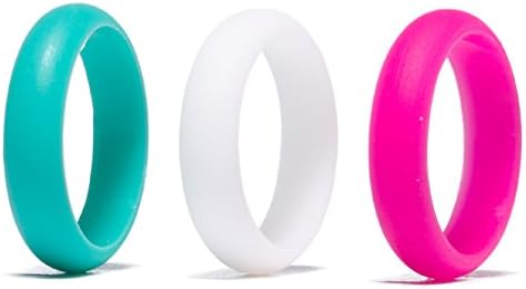 Camknn Women’s Silicone Wedding Ring Bands –5mm Wide(2mm Thick)- 3 Pack for Women Glitter Flexible Comfort Sport Safety Ring (Turquoise White Red, 6)
