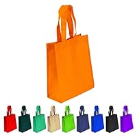 10 Pack Non-woven Reusable Tote Bags, Heavy Duty Non-woven Polypropylene, Small Gift Tote Bag, Book Bag, Non Woven Bag Multipurpose Art Craft Screen Print School Bag (Orange, Set of 10)