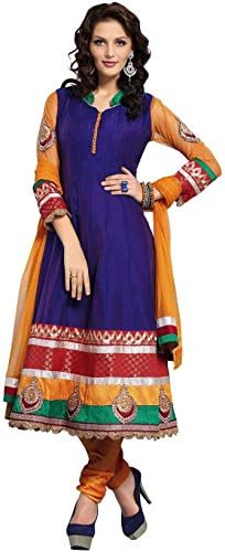 IndusDiva Women's Royal Blue Cotton Anarkali Churidaar