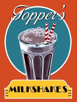 Topper's Milkshakes Metal Sign, Ice Cream, Kitchen Decor, Cafe Decor, Retro Decor