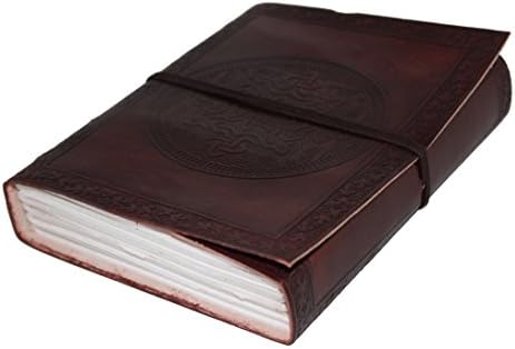 Leather Journal Writing Notebook - Antique Handmade Leather Bound Daily Notepad for Men & Women Unlined Paper Medium 7 x 5 inches