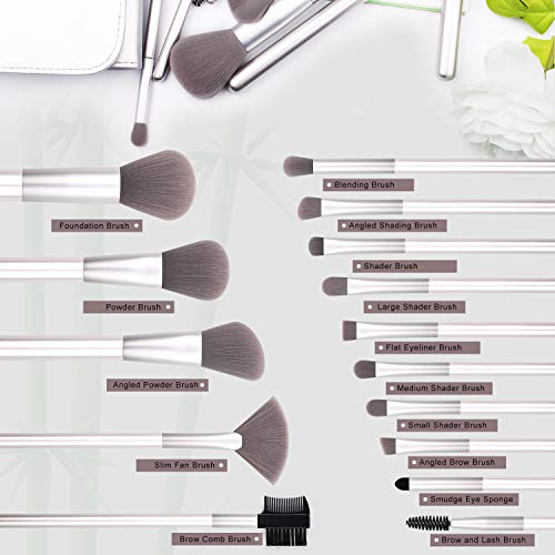 Real Perfection Makeup Brushes, 15 pcs Premium Cosmetic Makeup Brush Set Bamboo Charcoal Synthetic Bristles Foundation Powder Concealers Blending Eye Shadows Face Makeup Brush Kit (Silver)