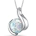PEORA Created White Fire Opal Iris Solitaire Pendant Necklace for Women 925 Sterling Silver, 1.75 Carats Round Shape 8mm, with 18 inch Chain, October Birthstone Necklace, Fire Opal Necklace