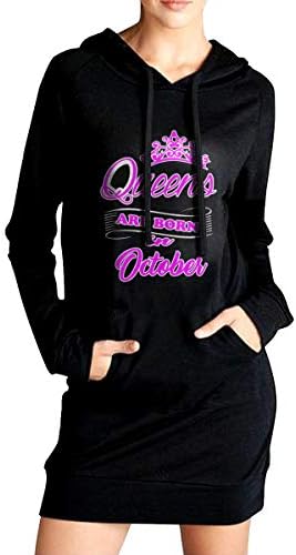 Queens are Born in October Womens Pullover Long Hooded Sweatshirts Pocket