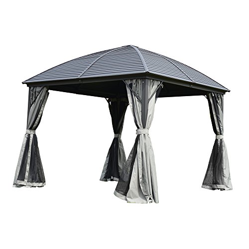 ALEKO GZM10X10 Aluminum and Steel Hardtop Gazebo with Mesh Netting Mosquito Net 3 x 3 Meters Black