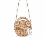 Zongsi Mini Handmade Round Straw Beach Bag Shoulder bag for women (Khaki)
