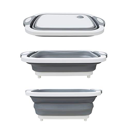 MFTEK Foldable Multifunction Chopping Board, Collapsible Dish Tub Basin Cutting Board Colander, Vegetable Fruit Wash and Drain Sink Storage Basket, Space Saving for Kitchen Home