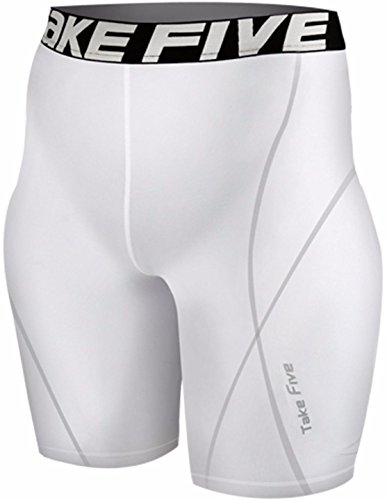 New 046 Skin Tights Compression Base Layer White Running Short Pants Mens (L)