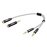 Headset Splitter Cable, CableCreation 3.5mm Female to 2 Dual 3.5mm Male Audio Y Splitter Cable with 3.5mm&nbsp;Audio&nbsp;Jack&nbsp;CTIA&nbsp;to&nbsp;OMTP&nbsp;Adapter,Black&nbsp;and&nbsp;White/&nbsp;0.2&nbsp;M