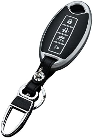 Sakali Car Key Case Cover for Nissan Car Smart Key Holder Keychain Leather Silvery