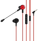 In Ear Gaming Headphones, ELEGIANT Wired Video Noise Reduction Gaming Earbuds with Dual Microphone Ergonomic Comfort-Fit Headsets for PC, PS4, Xbox1, Nintendo Switch and Laptop, Mobile Phone-Black Red