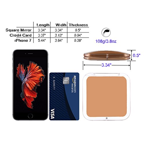 OMIRO Folding Compact Mirror, 1X/10X Magnification 3½” Pocket Size Square Hand Mirror for Travel Makeup (Gold)
