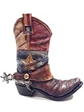 Texas Lone Star Cowboy Boot with Spur Vase Planter for Western Decor