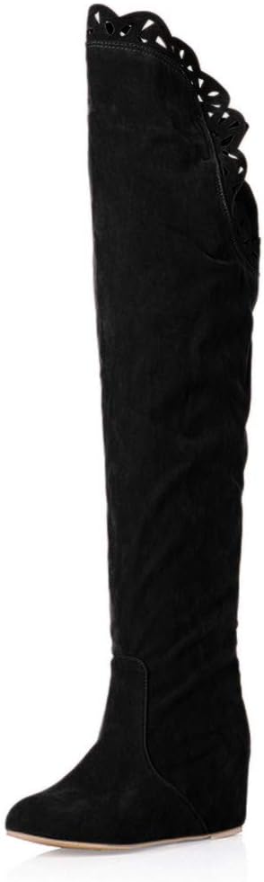 Women Wedges Long Boots Retro Over The Knee Lace Floral Trim Boots Platform Warm Ladies Stretchy High-Tube Boots for New Year