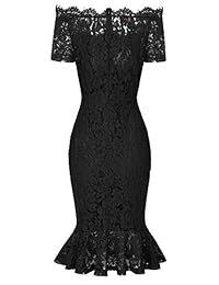 Grace Karin - Vestido de manga corta con cuello de barco y encaje floral, diseño de sirena