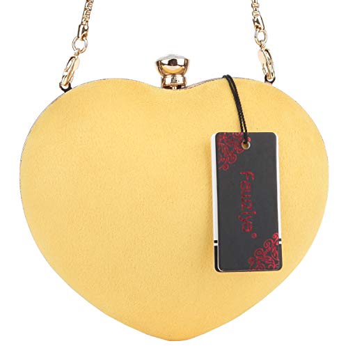 Fawziya Heart Shaped Clutch Velvet Evening Bags And Clutches For Women-Lemon Yellow - Thumbnail 4