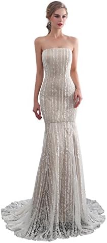 BelleAngel Mermaid Wedding Dress Strapless Lace Satin Court Train Evening Dress BASL021