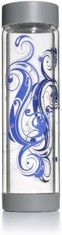Glass Water Bottle - 16oz - Double Walled - Grey Cap &amp; Base - Tribal Ying Yang Design