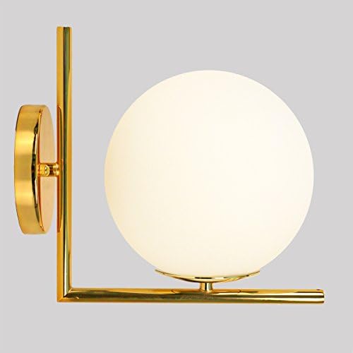 Lumans Vintage Industrial 1 Light Wall Sconce Lighting Fixture Fashion Simplicity Metal Based with White Glass Material Globe Shade of Wall lamp (Gold)