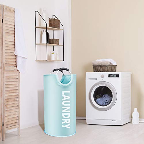 rabofly Large Laundry Basket, Collapsible Fabric Laundry Hamper Bag, Oxford Fabric, Waterproof, Folding Washing Bin Tote Bag Portable Dirty Clothes Basket with Comfort Durable Handles, Light Blue - Thumbnail 5