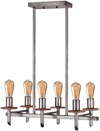 Eumyviv C0021 6-Lights Double Rows Metal Wood Chandelier Retro Rustic Industrial Pendant Light Edison Vintage Decorative Hanging Light Fixture Ceiling Light Luminaire