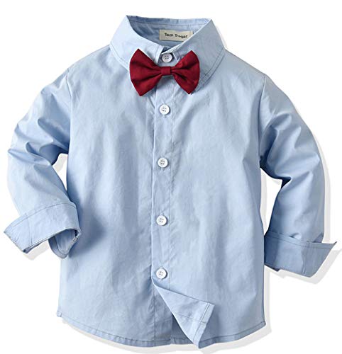 Toddler Dress Suit Baby Boys Clothes Sets Bowtie Shirts + Suspenders Pants 3pcs Gentleman Outfits Suits 6Month - 6Years (Blue003, 3T) - Thumbnail 3