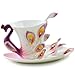 Glodeals (TM) Hand Crafted Porcelain Enamel Delicate Peacock Tea Coffee Cup Set with Saucer and Spoon (Purple).