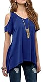 VirScor Women's Tops Short Sleeve T-Shirt Vogue Dew Shoulder Off Wide Hem Design Knit Tees Top
