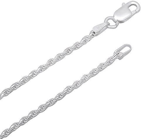 2mm 925 Sterling Silver Nickel-Free Diamond-Cut Rope Link Italian Chain + Bonus Polishing Cloth