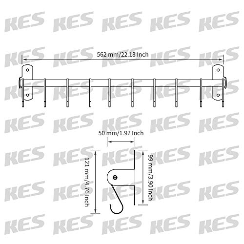 KES Kitchen Tool and Utensil Rack with 10 Hooks Multipurpose 22-Inch Wall Mounted, Brushed SUS304 Stainless Steel 2 Pack, KUR209S55-2-P2 - Thumbnail 2