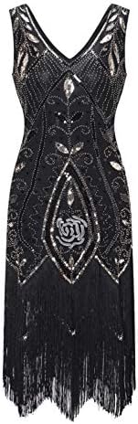 Women's 1920s Great Gatsby Beaded Inspired Sequined Embellished Vintage Fringed Party Flapper Dress