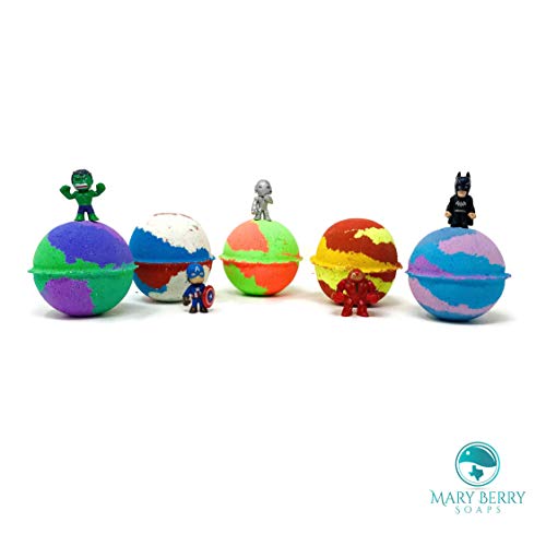 Superhero Inspired Kids Surprise Bath Bombs Party Favor Sets with Surprise Toy. All Natural & Homemade with a Texas Size Love