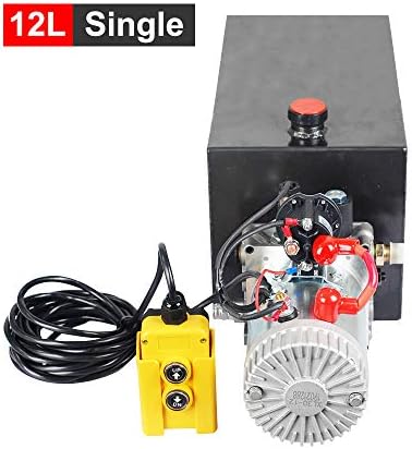 Fisters Electric Metal Reservoir 12V Hydraulic Pump Power Supply Unit Pack Single Acting Remotely Controlled Dump Trailer Fit for Lift Unloading(12 Quart Single Acting)
