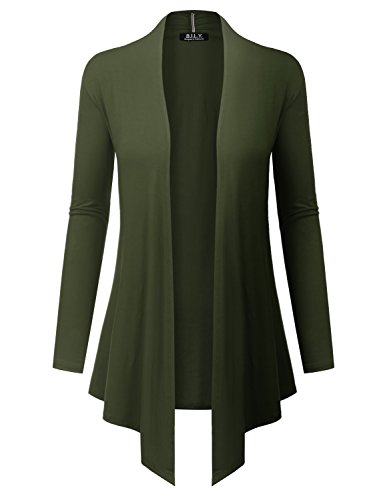 BILY Women's Open Front Drape Hem Lightweight Cardigan With Pockets Olive X-Large