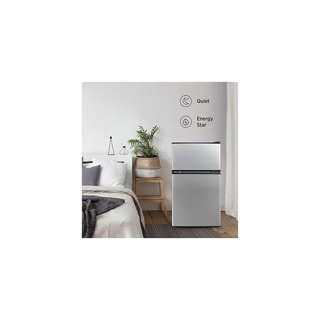 Midea WHD113FSS1 Double Door Mini Fridge with Freezer for Bedroom