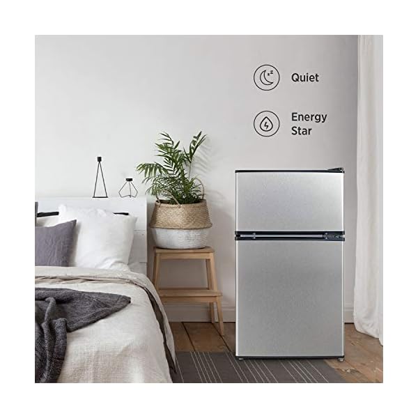 Midea WHD113FSS1 Double Door Mini Fridge with Freezer for Bedroom