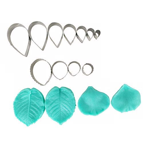 Garwarm 15pcs Set of Rose Flower Cutter Decor Fondant Cake Cutters Cake Decorating Tools