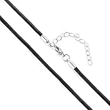 BEADNOVA 20 Inches 2.0mm Black Color Genuine Leather Cord Chain Necklace Cord Chain with Extension Chain Lobster Claw Clasp Wholesale Lot (5pcs / Pack)