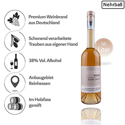 Nehrbaß - “Alter Weinbrand” im Holzfass gereift 0,5 Liter - Premium Edelbrand 38% Vol. - Schnaps aus Deutschland – Bild 2